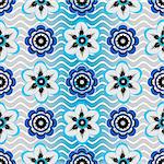 Seamless white-gray-blue floral pattern with vintage flowers, vector