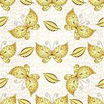 Seamless white pattern with gold butterflies, vector eps10