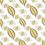 Autumn seamless white floral pattern with gold leaves (vector)