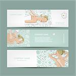 Banners design, women in spa saloon. Vector illustration