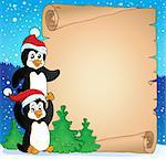 Parchment with Christmas penguins - eps10 vector illustration.