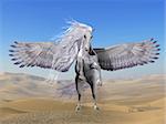 Pegasus is a divine Greek mythical creature that has the form of a white winged horse.