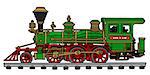 Hand drawing of a classic green american steam locomotive - not a real model