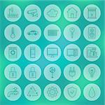 Line Circle Smart House Icons Set. Vector Set of Modern Home Technology Thin Line Icons for Web and Mobile over Blurred Background.