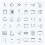 Line Home Technology Icons Set. Vector Set of 36 House Electronics Modern Thin Line Icons for Website and Mobile.