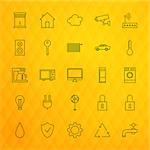 Smart House Technology Line Icons Set. Vector Set of Modern Home Electronics Thin Line Icons for Web and Mobile over Yellow Polygonal Background.