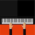 Hands playing the grand piano. Flat design. Vector illustration.