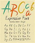 Expressive font handwritten alphabet design on the retro texured paper. Handmade white lettering for signature or expressive brush calligraphy