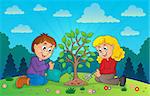Kids planting tree theme image 3 - eps10 vector illustration.