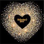 Black valentines day background with glowing gold hearts