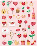 Set of vector Valentine icons in a flat style