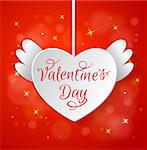 Decorative red background with white paper heart for Valentine's day