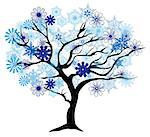 vector illustration of a winter tree with snowflakes