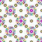 Seamless white pattern with colorful vintage flowers, vector