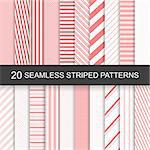 20 vector seamless striped patterns. Red striped design.