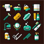 Hygienic and Bathroom Icons Set. Flat Vector Illustrations Set