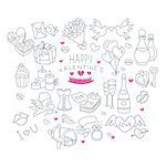 Valentines Day Handdrawn Vector Symbols icon Collection