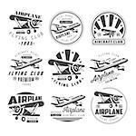 Airplane Club Vector Illustration Emblem, badges Set