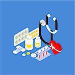 Medical Instruments and Pills Vector Flat Isometric Illustration