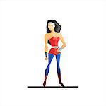 Female Superhero Flat Vector Illustration. Strong hero woman in a militant posture