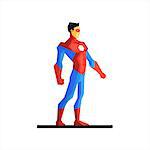 Male Superhero Vector Illustration. Strong hero in aggressive posture