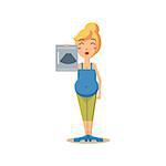 Pregnant Woman Holding Ultrasound Picture. Flat Vector Illustration