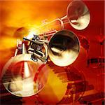 abstract red musical background with drums and trumpets