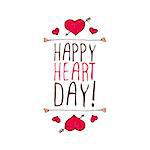 Saint Valentine's day greeting card.  Happy Heart day. Typographic banner with text and hearts on white background. Vector handdrawn badge.