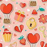 Pink romantic seamless pattern for Valentine's day in flat style