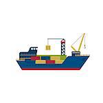 Tanker Cargo Ship with Containers. Flat Vector Illustration