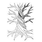 Abstract old tree with roots, zen doodle for your design.  Vector illustration