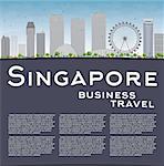 Singapore skyline with grey landmarks, blue sky and copy space. Vector illustration. Business travel and tourism concept with place for text. Image for presentation, banner, placard and web site.