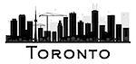 Toronto City skyline black and white silhouette. Vector illustration. Simple flat concept for tourism presentation, banner, placard or web site. Business travel concept. Cityscape with landmarks