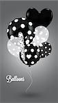 Nintendo black and white composition with white balls round and heart-shaped with a polka dot pattern, Creative balloon