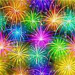 Firework background seamless of various colors. Pattern for holiday design. Vector eps10, contains transparencies