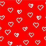 Red pattern with hand drawn hearts for Valentines day, vector illustration