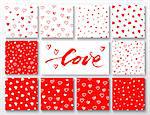Set of red and white patterns with hearts for Valentines Day, vector illustration