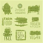 Eco Food Green Lables. Vector Illustration Collection