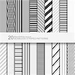 Set of striped seamless patterns, black and white texture