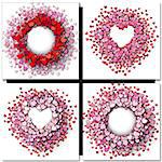 set of white valentines day background with glowing gold and red hearts