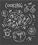 Cooking Vector Illustration, Chalkboard Drawing Set doodle style