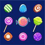 Bright Colorful Glossy Candies with Sparkles. Vector Illustration Set