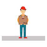 Delivery Man Holding Package, Flat Vector Illustration