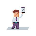Business man with graph cartoon character flat vector illustration