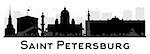 Saint Petersburg City skyline black and white silhouette. Vector illustration. Simple flat concept for tourism presentation, banner, placard or web site. Business travel concept. Cityscape with landmarks