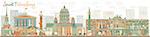Abstract Saint Petersburg skyline with color landmarks. Business travel and tourism concept with historic buildings. Image for presentation, banner, placard and web site. Vector illustration