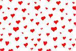Seamless background pattern with hand drawn textured red hearts, vector illustration