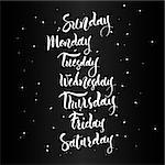 Handwritten names of the days of the Week. Sunday, Monday, Tuesday, Wednesday,  Thursday, Friday, Saturday. Calligraphy words for calendars and organizers.