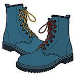 Hand drawing of funny blue leather boots