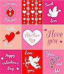 Set of decorative pink vector cards for Valentine's day